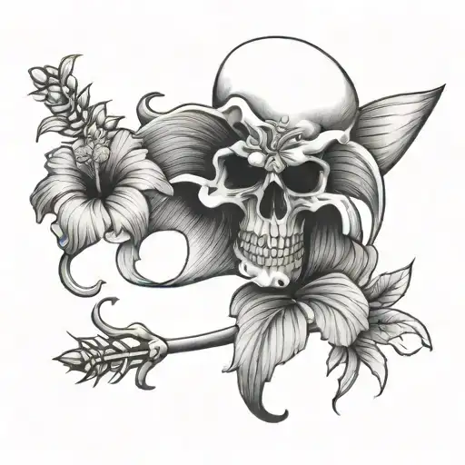 hibiscus flower choking the grim reaper tattoo design idea