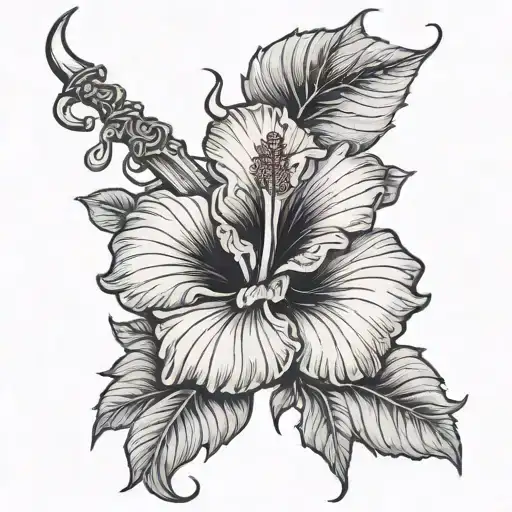 hibiscus flower choking the grim reaper tattoo design idea