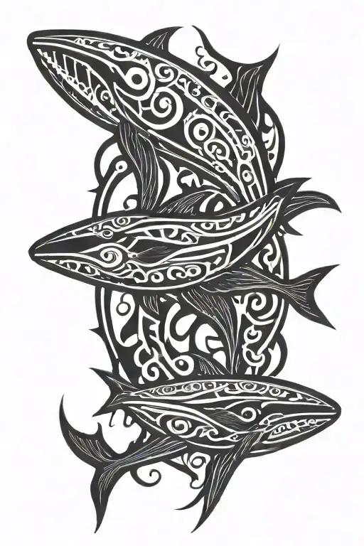 trident and blue whale  tattoo design idea