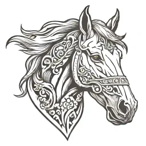 black and white horse head tattoo design idea