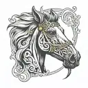 black and white horse head tattoo design idea