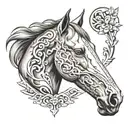black and white horse head tattoo design idea