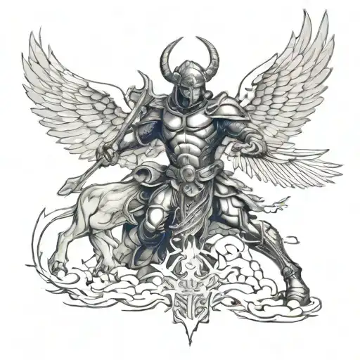 archangel warrior killing demon tattoo design idea