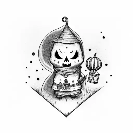 cute spook with balloon in hand  tattoo design idea