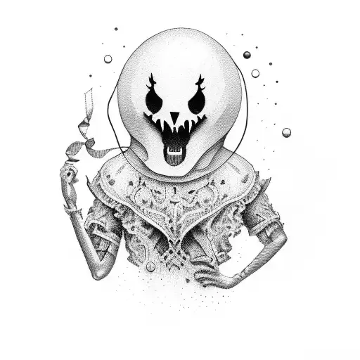 ghost with balloon in hand  tattoo design idea