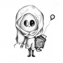 cute ghost with balloon in hand  tattoo design idea