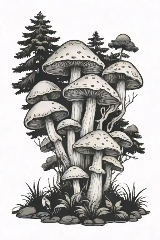 mushrooms Forest tattoo design idea