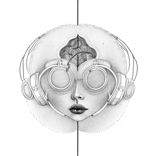A tattoo design of a pair of headphones with wires transforming into delicate lace lingerie tattoo design idea