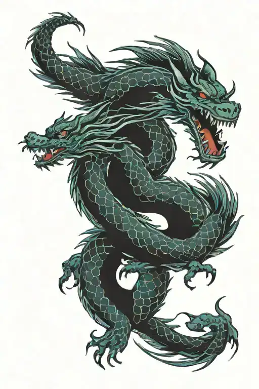 two simple calm dragons intertwined symbolising   moon phases tattoo design idea