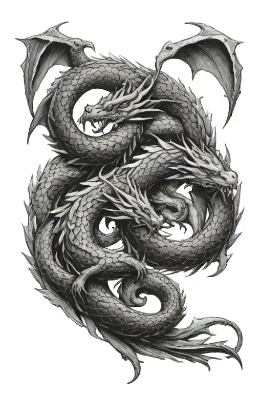 two simple dragons intertwined symbolising   moon phases tattoo design idea