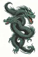 two simple calm dragons intertwined symbolising   moon phases tattoo design idea