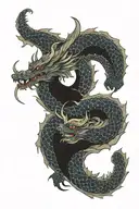 two simple calm dragons intertwined symbolising   moon phases tattoo design idea