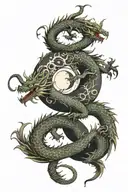 two simple dragons intertwined symbolising yin yang with moon phases tattoo design idea