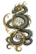 two simple dragons intertwined symbolising yin yang with moon phases tattoo design idea