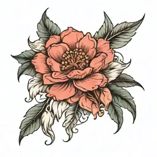 begonia petals and feathers tattoo design idea