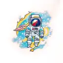 Astronaut floating in space in front of a galaxy tattoo design idea