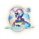 Astronaut floating in space in front of a galaxy tattoo design idea