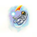 Astronaut floating in space in front of a galaxy tattoo design idea