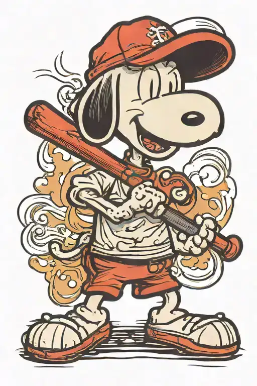 angry snoopy holding a baseball bat tattoo design idea