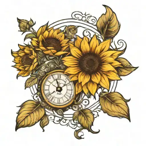 long stem sunflower clock in the middle   tattoo design idea
