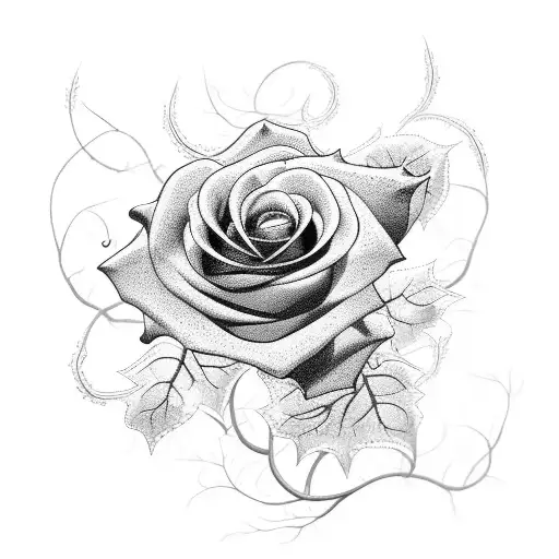 A mysterious black rose surrounded by thorny vines tattoo design idea