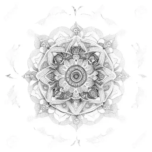 An intricate mandala design with dark floral elements tattoo design idea