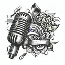 microphone and musical notes tattoo design idea