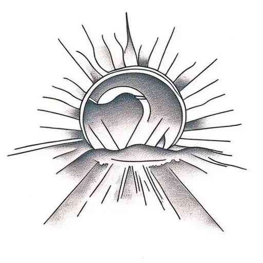 desert island under a sun with a palm tree and 3 coconuts tattoo design idea