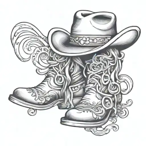 SUNSET COWGIRL HAT BOOTS  tattoo design idea