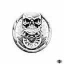 Skull with broken clock flowing sands of time from a cracked hourglass with thors ravens at the top tattoo design idea