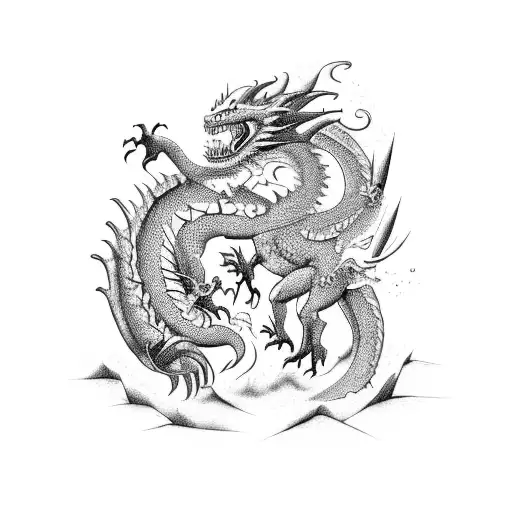 A fierce dragon battling a jaguar in an epic showdown tattoo design idea