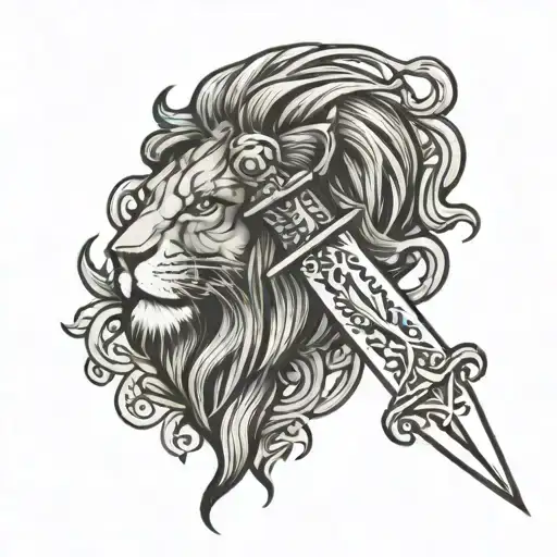 dagger with lion  tattoo design idea