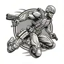 A GI Joe action figure in a dynamic pose, representing bravery and heroism in the face of danger tattoo design idea
