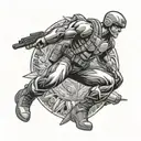 A GI Joe action figure in a dynamic pose, representing bravery and heroism in the face of danger tattoo design idea