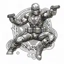 A GI Joe action figure in a dynamic pose, representing bravery and heroism in the face of danger tattoo design idea