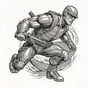 A GI Joe action figure in a dynamic pose, representing bravery and heroism in the face of danger tattoo design idea