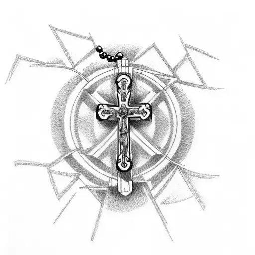Design a tattoo incorporating a cross and rosary the name 'Eric Paul, tattoo design idea