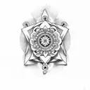 Design a tattoo incorporating a rosary with text Eric Paul tattoo design idea