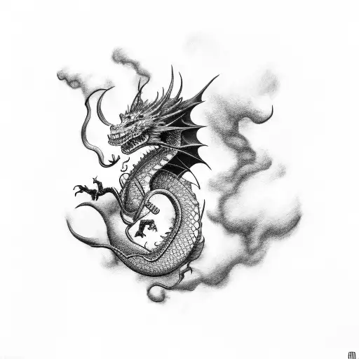 dragon lightning clouds tattoo design idea