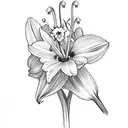 small flower bouquet of daffodil, lily of the valley, gladiolus, daisy, and morning glory tattoo design idea