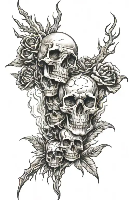 fetatanyl, addiction, burning smoking thorns skull lovers tattoo design idea