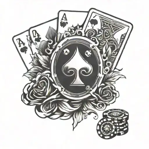 A poker hand holding a royal flush with a sleek sports car in the background tattoo design idea