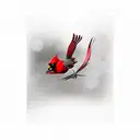 A black-grey portrait of a red cardinal in flight tattoo design idea