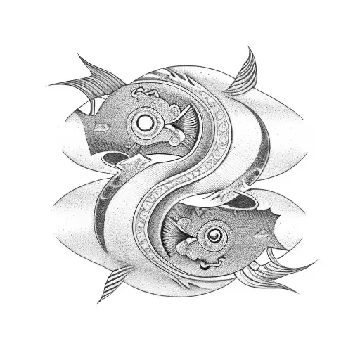 yin yang and pisces fish around it tattoo design idea