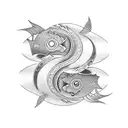 yin yang and pisces fish around it tattoo design idea