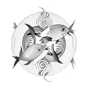 yin yang and pisces fish around it tattoo design idea