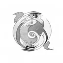 yin yang and pisces fish around it tattoo design idea