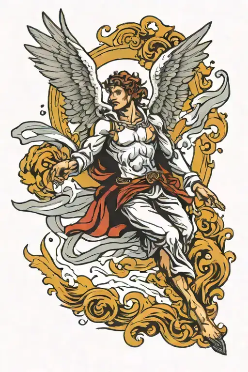 masculine angel falling tattoo design idea