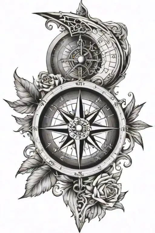 compass with moon  tattoo design idea