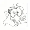 the devil and the angel whisper in the ears of the third one is closed tattoo design idea